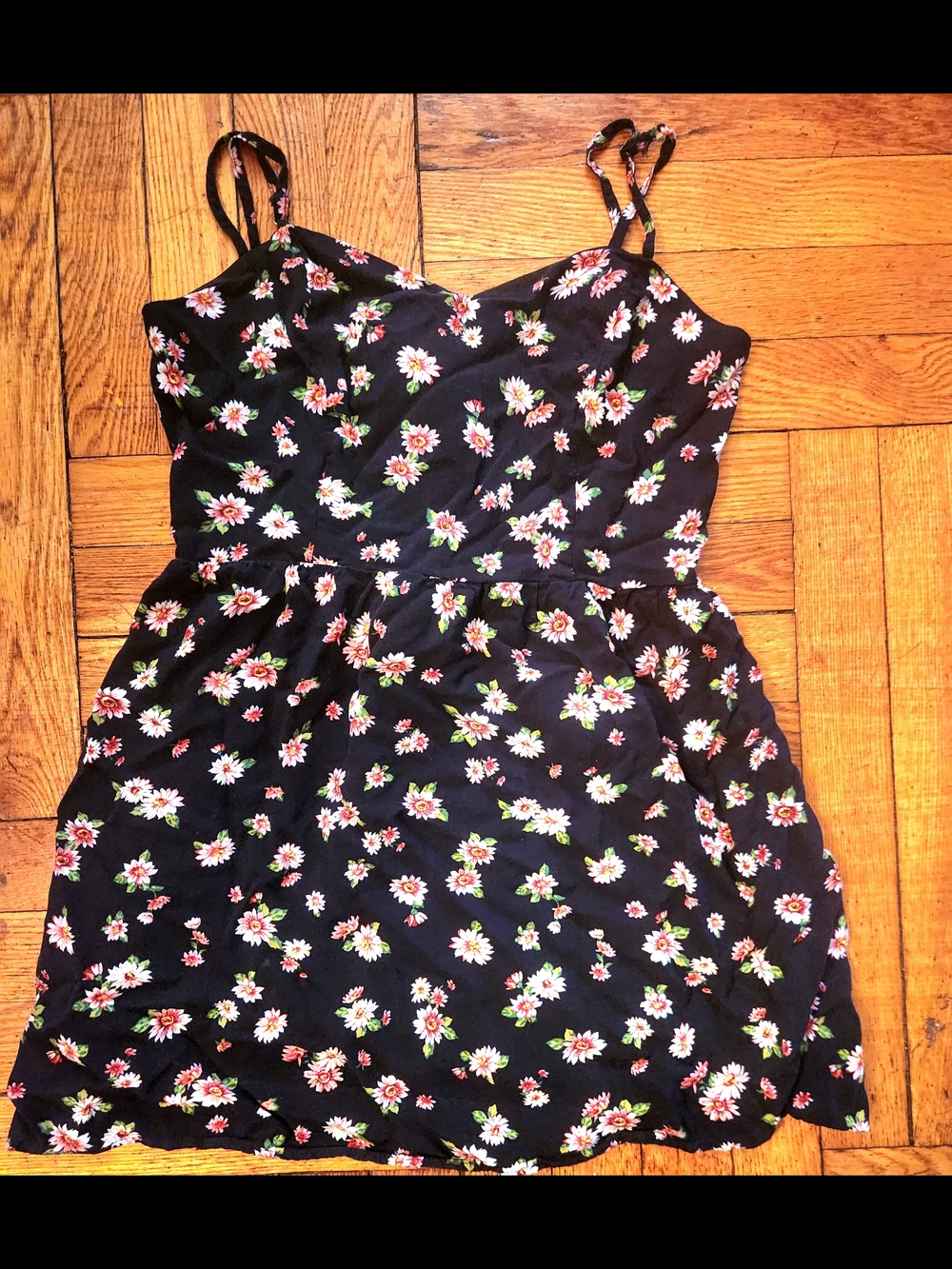 Love Tree Black Floral Dress with Pink and Green Accents Large